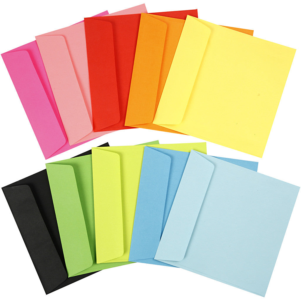 Coloured Envelopes, envelope size 16x16 cm, 80 g, assorted colours, 10x10 pc/ 1 pack [HOB-20525]