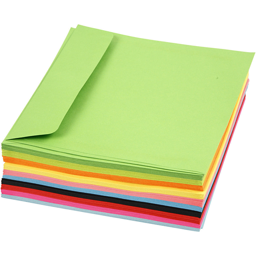 Coloured Envelopes, envelope size 16x16 cm, 80 g, assorted colours, 10x10 pc/ 1 pack [HOB-20525]
