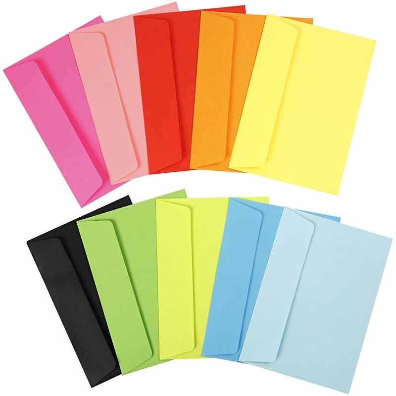 Coloured Envelopes, envelope size 11,5x16 cm, 80 g, assorted colours, 10x10 pc/ 1 pack [HOB-20620]