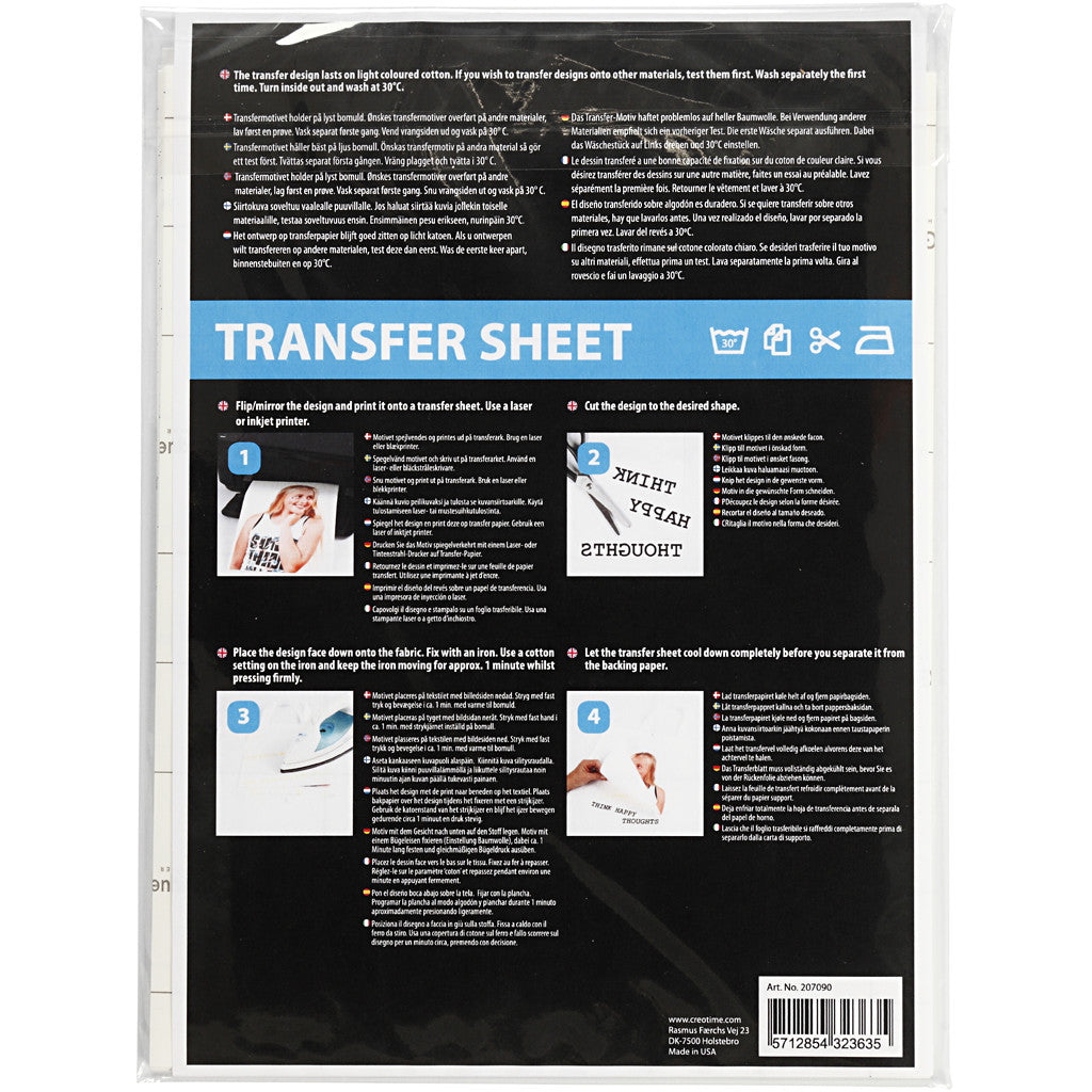 Transfer Sheet, sheet 21,5x28 cm, for light textiles, transparent, 5 sheet/ 1 pack [HOB-207090]