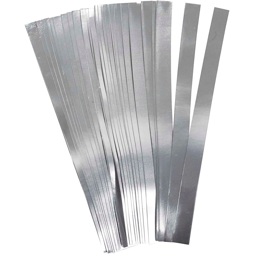 Paper Star Strips, L: 45 cm, dia. 4,5 cm, W: 10 mm, silver, 100strips/ 1 pack [HOB-20714]