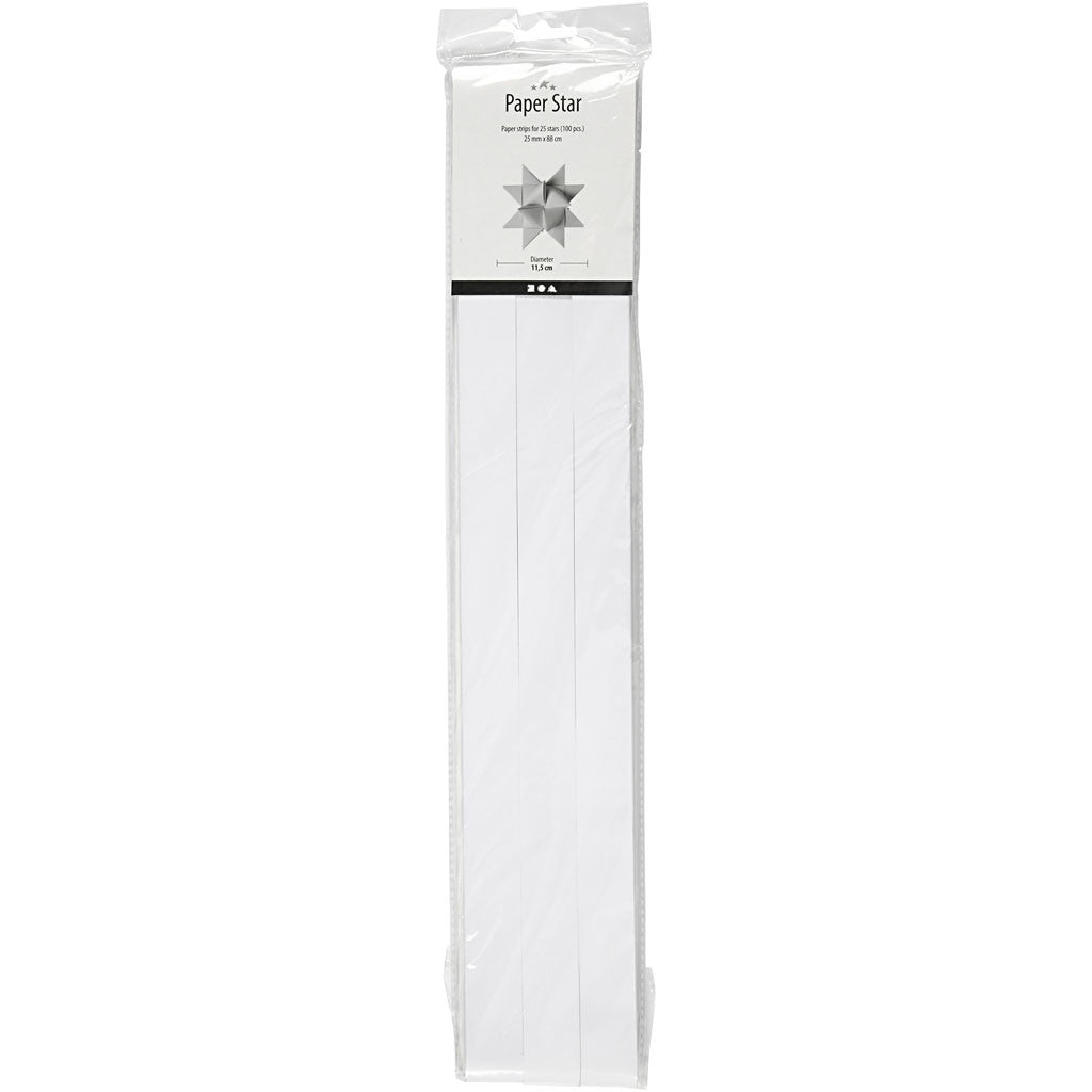 Paper Star Strips, L: 73 cm, W: 25 mm, dia. 11,5 cm, white, 100 strips/ 1 pack [HOB-20717]