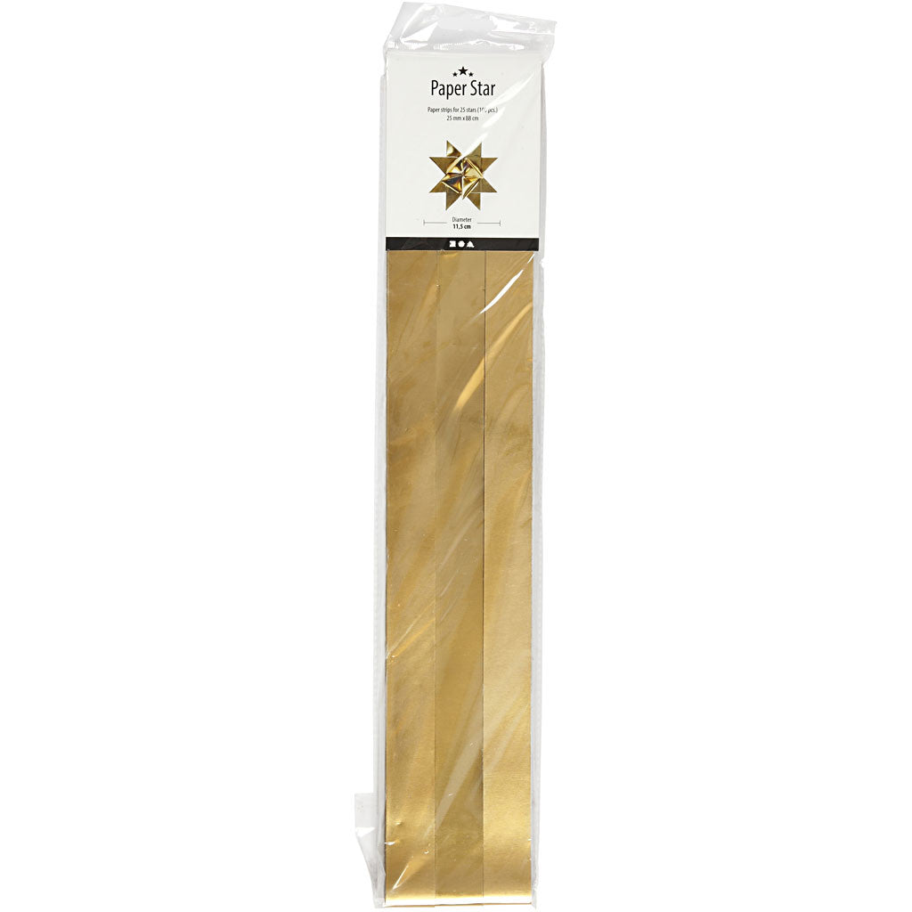 Paper Star Strips, L: 73 cm, W: 25 mm, dia. 11,5 cm, gold, 100 strips/ 1 pack [HOB-20724]