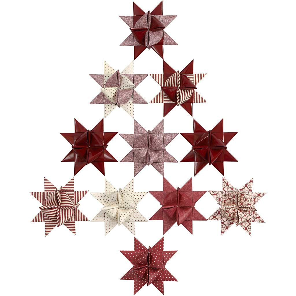 Paper Star Strips, L: 44+78 cm, W: 15+25 mm, dia. 6,5+11,5 cm, glitter,varnish, red, 40 strips/ 1 pack [HOB-20775]