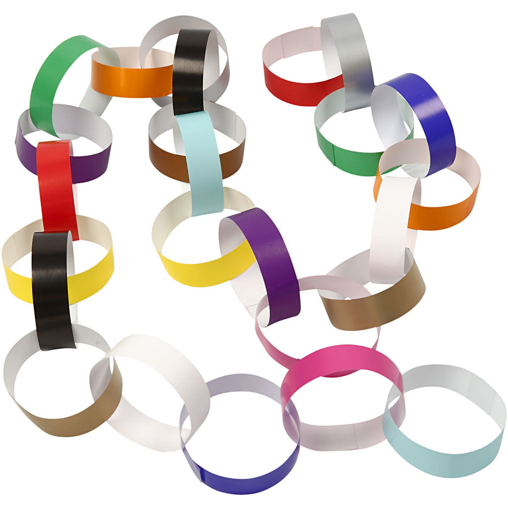 Paper Chains, L: 16 cm, W: 15 mm, assorted colours, 400 pc/ 1 pack [HOB-20781]