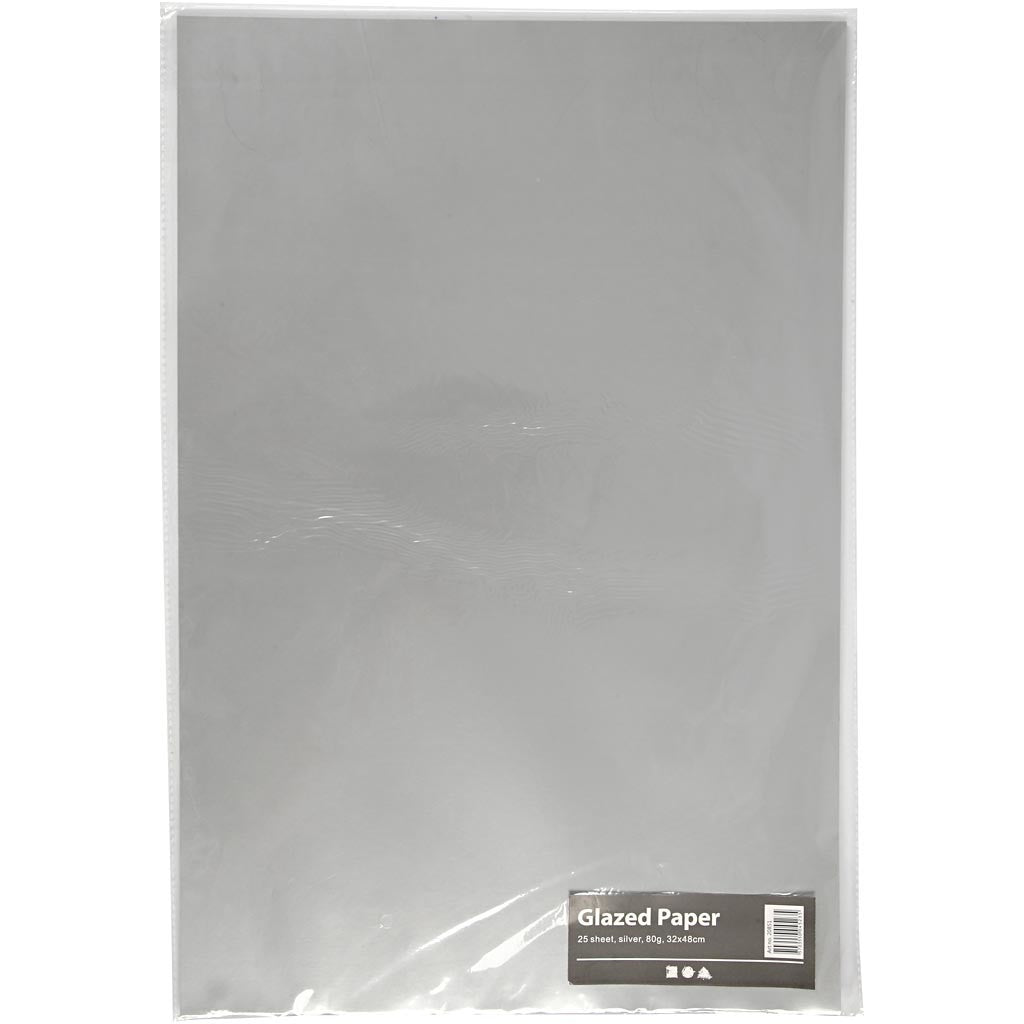 Glazed Paper, sheet 32x48 cm, 80 g, silver, 25 sheet/ 1 pack [HOB-20851]