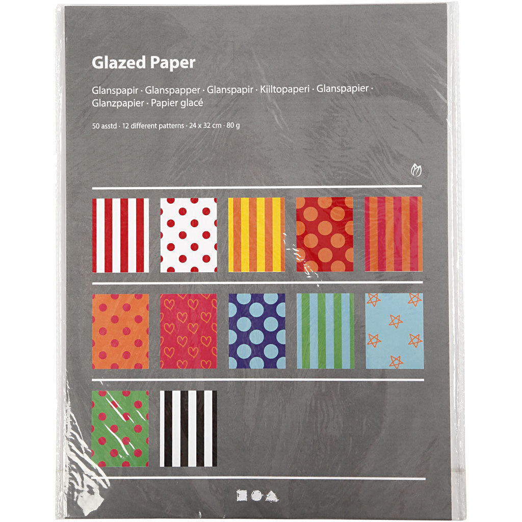 Glazed Paper, Pattern, sheet 24x32 cm, 80 g, assorted colours, 50 ass sheets/ 1 pack [HOB-20871]