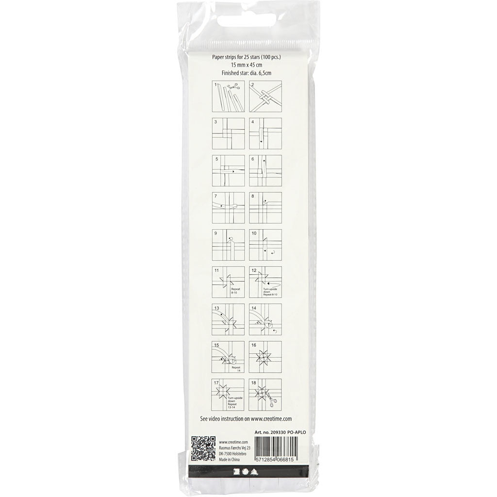 Paper Star Strips, L: 45 cm, W: 15 mm, dia. 6,5 cm, white, 100 strips/ 1 pack [HOB-209330]
