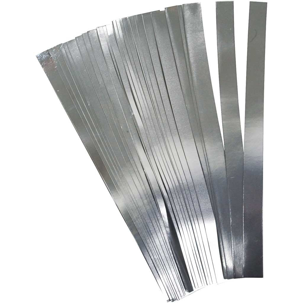 Paper Star Strips, L: 45 cm, dia. 6,5 cm, W: 15 mm, silver, 100 strips/ 1 pack [HOB-20936]