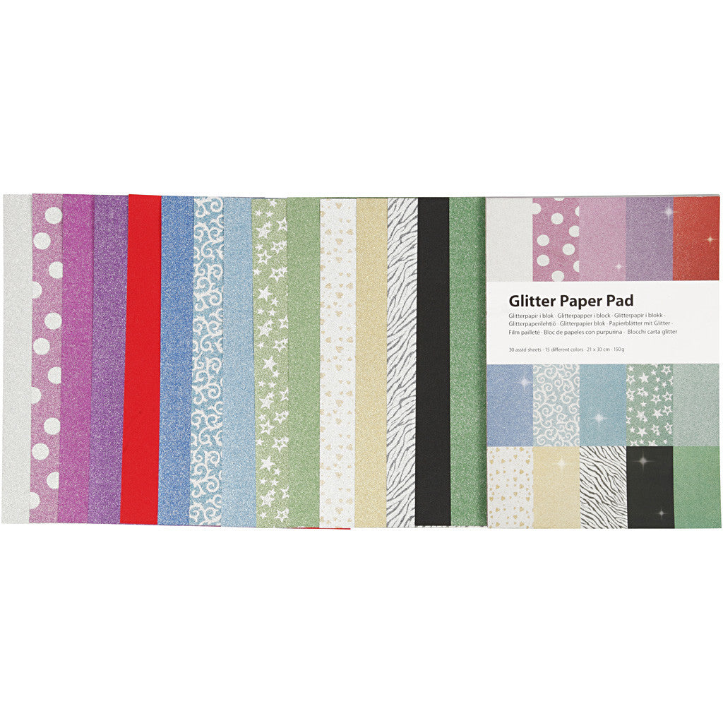 Glitter Paper Pad, A4, sheet 210x297 mm, 150 g, 30 sheet/ 1 pc [HOB-21062]