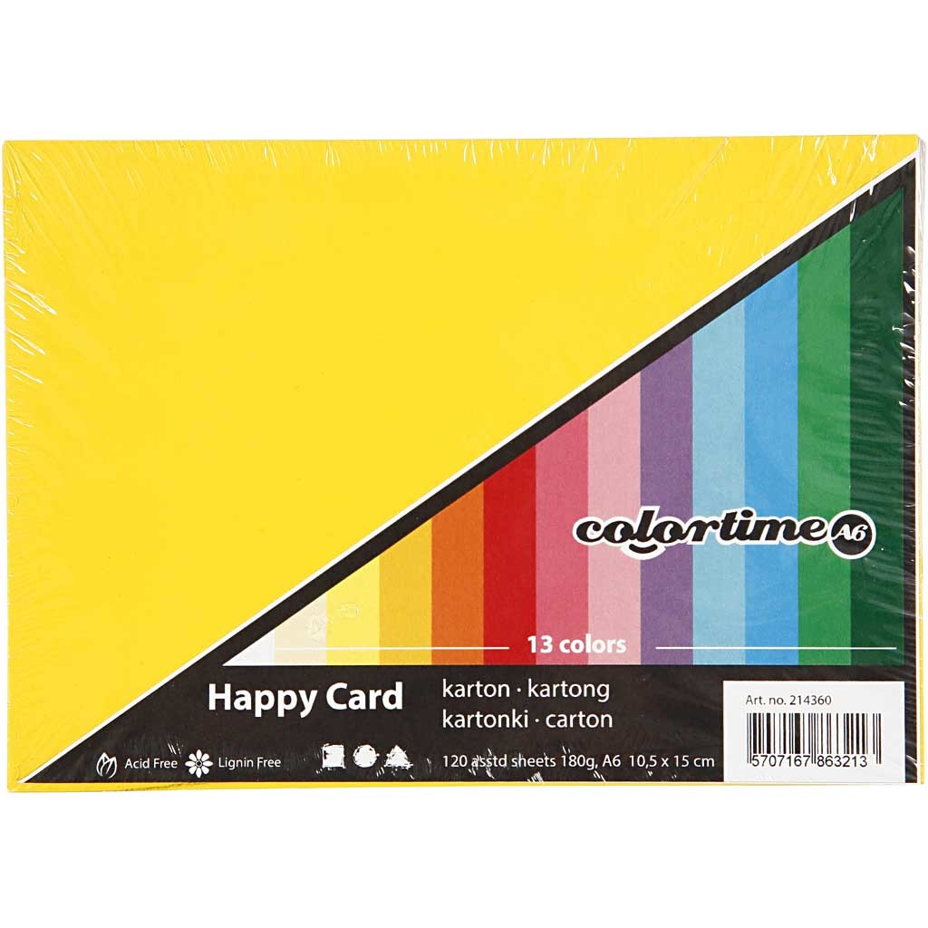 Spring Cardboard, A6, sheet 105x148 mm, 180 g, assorted colours, 120 ass sheets/ 1 pack [HOB-214360]
