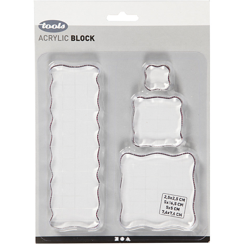 Acrylic Block, size 2,5x2,5+5x5+7,6x7,6+5x16,5 cm, thickness 1 cm, 4 pc/ 1 pack [HOB-21586]