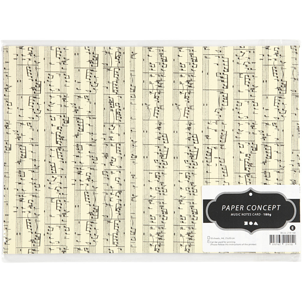 Card, music notes, A4, sheet 210x297 mm, 180 g, 10 sheet/ 1 pack [HOB-219130]