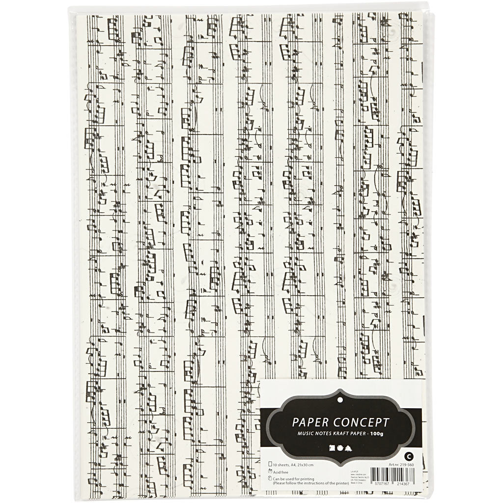 Kraft Paper with print, music notes, A4, sheet 210x297 mm, 100 g, 10 sheet/ 1 pack [HOB-219560]