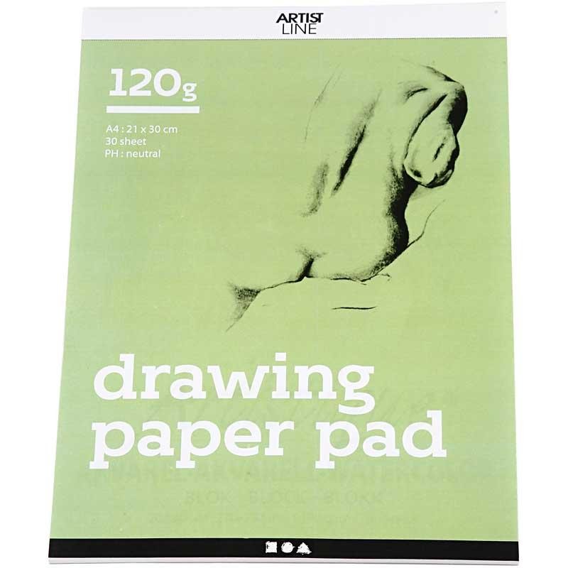 Drawing Paper Pad, A4, sheet 210x297 mm, 120 g, white, 30 sheet/ 1 pc [HOB-22104]