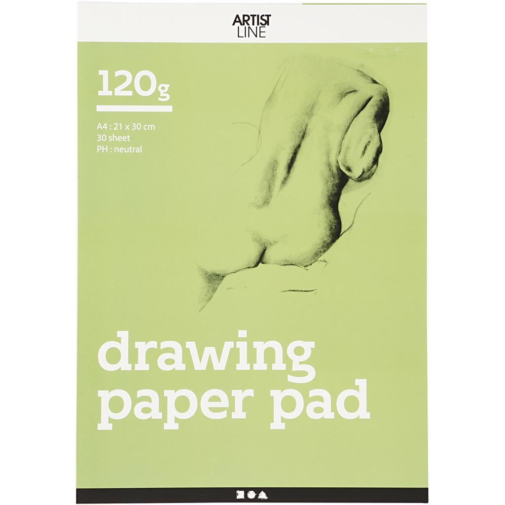 Drawing Paper Pad, A4, sheet 210x297 mm, 120 g, white, 30 sheet/ 1 pc [HOB-22104]