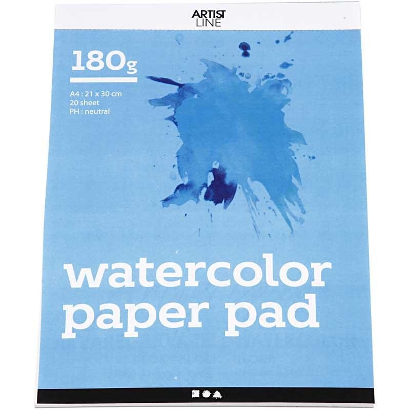 Watercolour Block, A4, sheet 210x297 mm, 180 g, white, 20 sheet/ 1 pc [HOB-22107]
