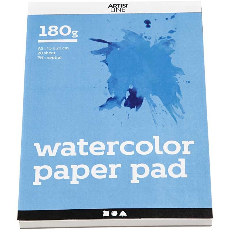 Watercolour Block, A5, sheet 148x210 mm, 180 g, white, 20 sheet/ 1 pc [HOB-22108]