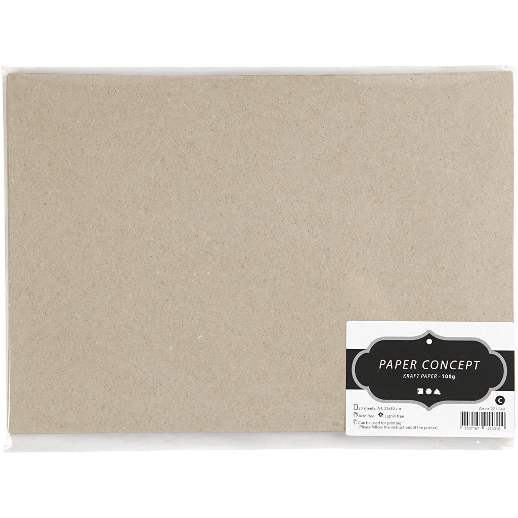 Kraft Paper, A4, sheet 210x297 mm, 135 g, grey brown, 20 sheet/ 1 pack [HOB-221340]