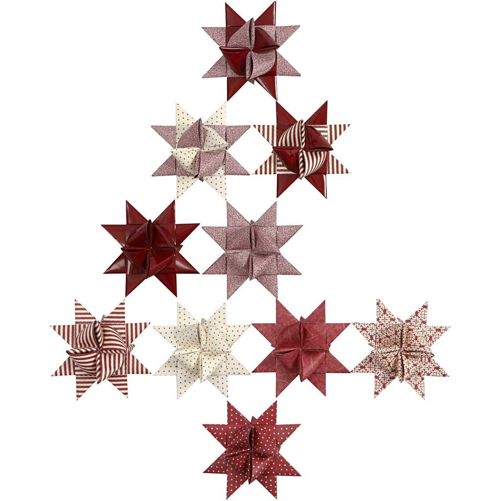 Paper Star Strips, L: 44+78 cm, dia. 6,5+11,5 cm, W: 15+25 mm, red, white, 60 strips/ 1 pack [HOB-22248]