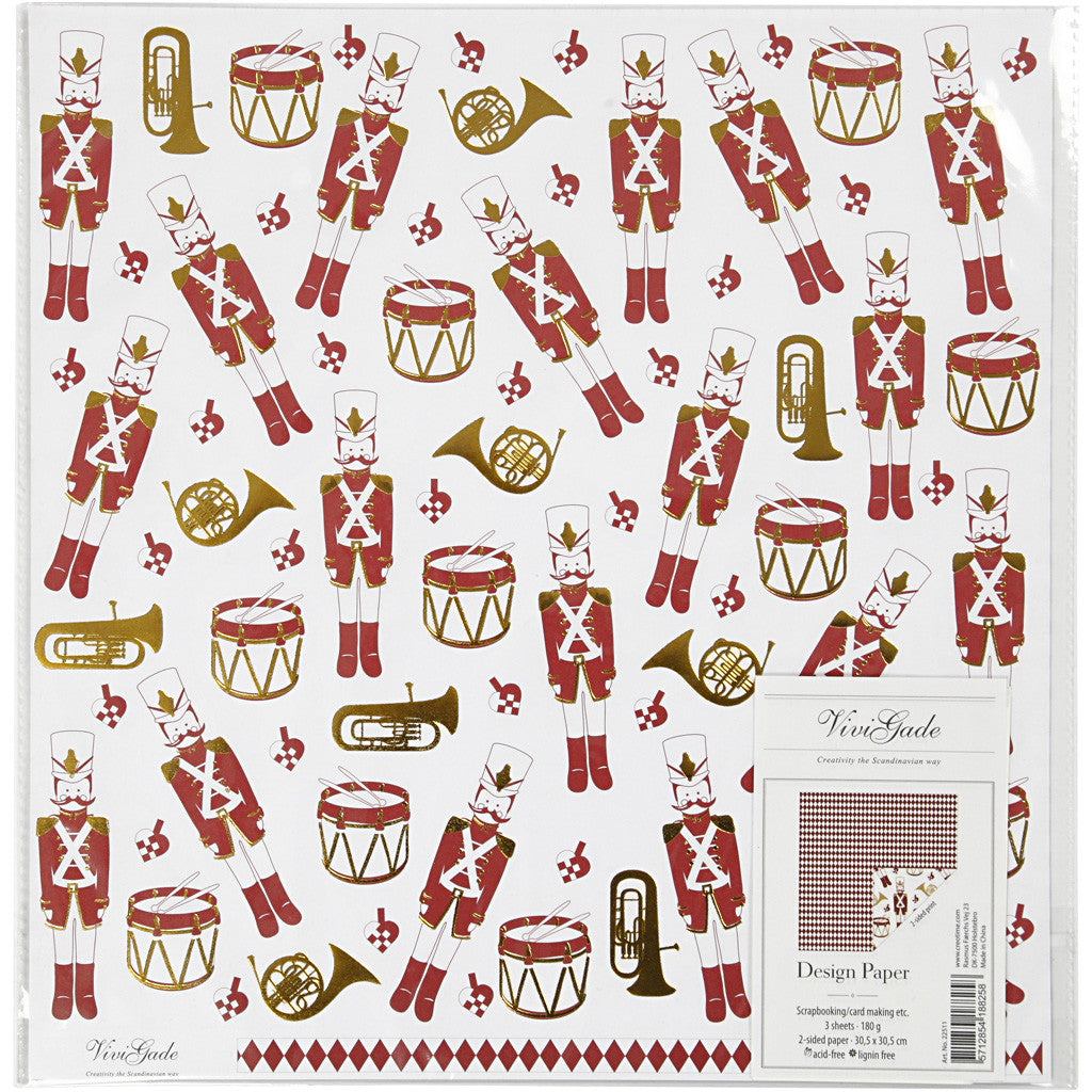 Design Paper, nutcracker, 180 g, gold, red, white, 3 sheet/ 1 pack [HOB-22511]