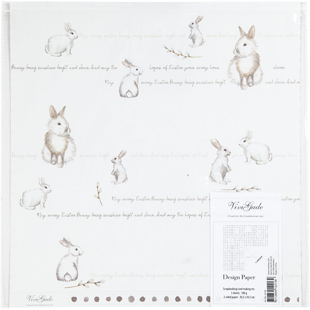 Design Paper, bunny, sheet 30,5x30,5 cm, 180 g, 5 sheet/ 1 pack [HOB-22528]