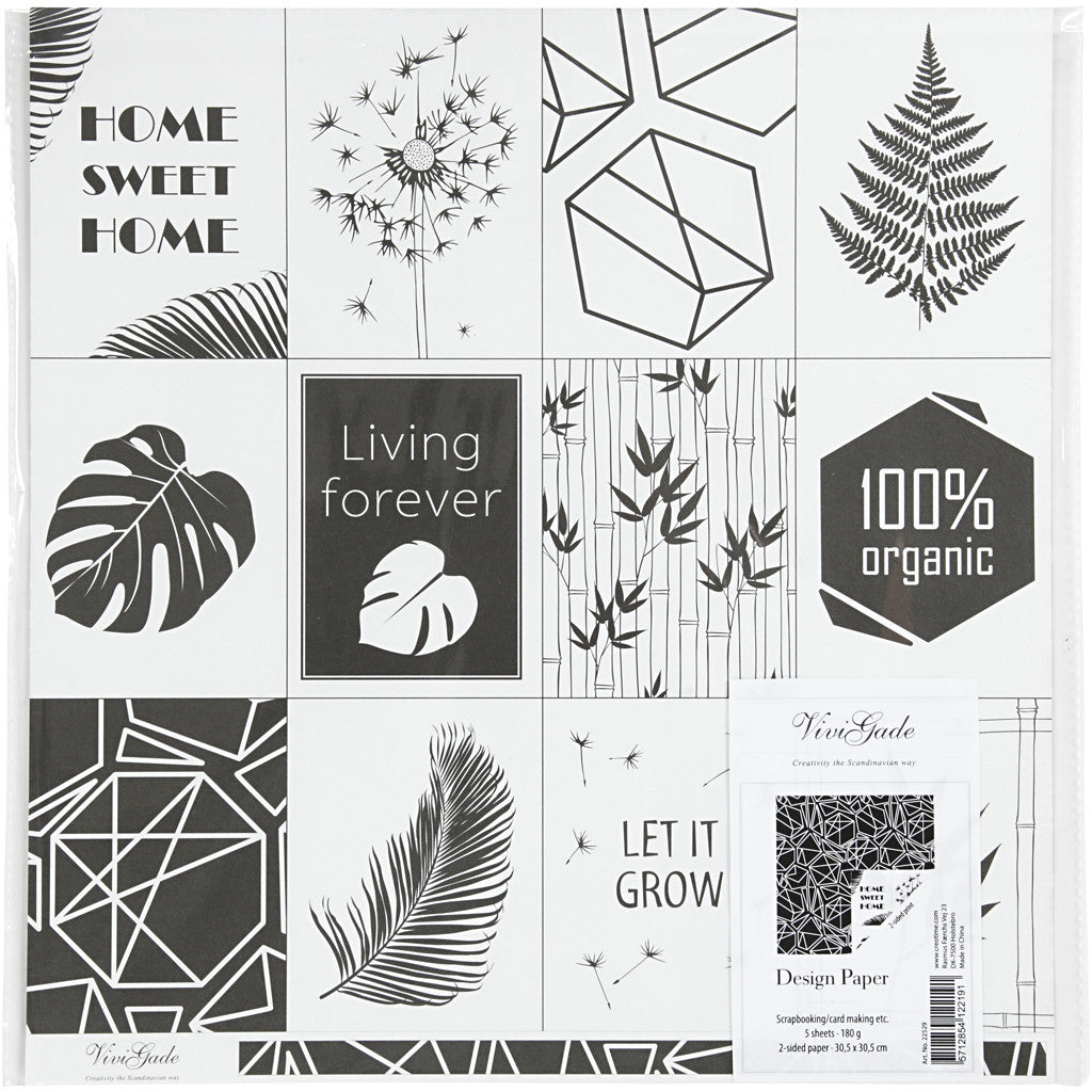 Design Paper, leaves and pattern, 180 g, 5 sheet/ 1 pack [HOB-22529]