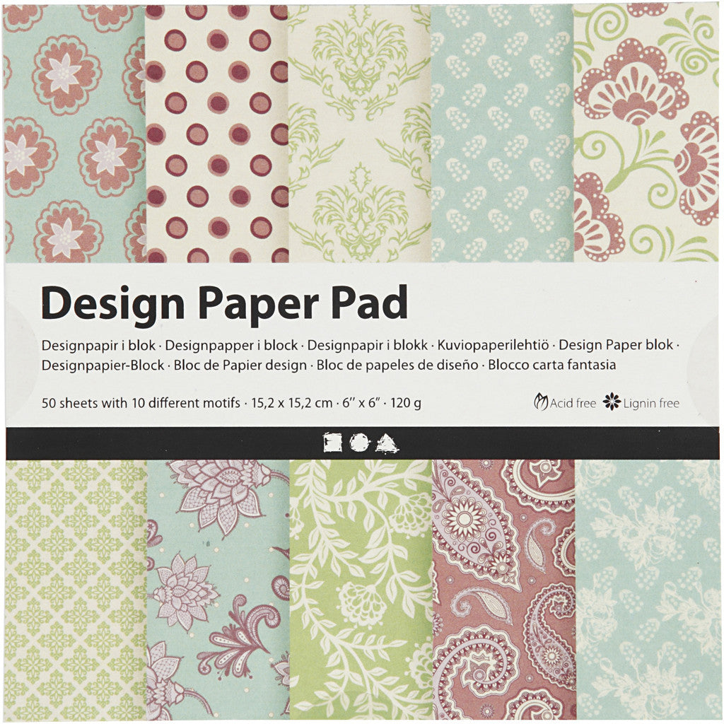 Design Paper Pad, sheet 15,2x15,2 cm, 120 g, mint green, purple, 50 sheet/ 1 pack [HOB-225912]