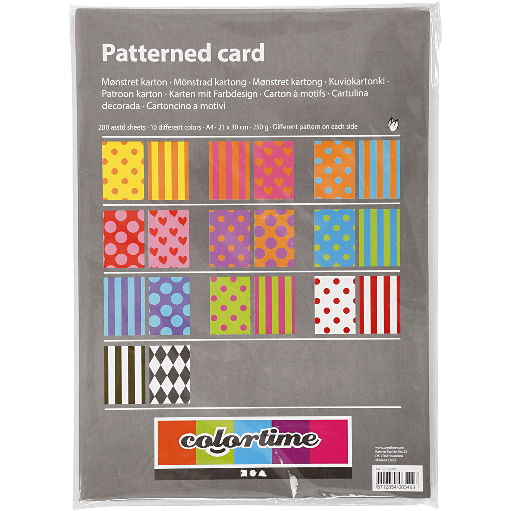 Patterned Card, A4, sheet 210x297 mm, 250 g, assorted colours, 200 ass sheets/ 1 pack [HOB-22985]