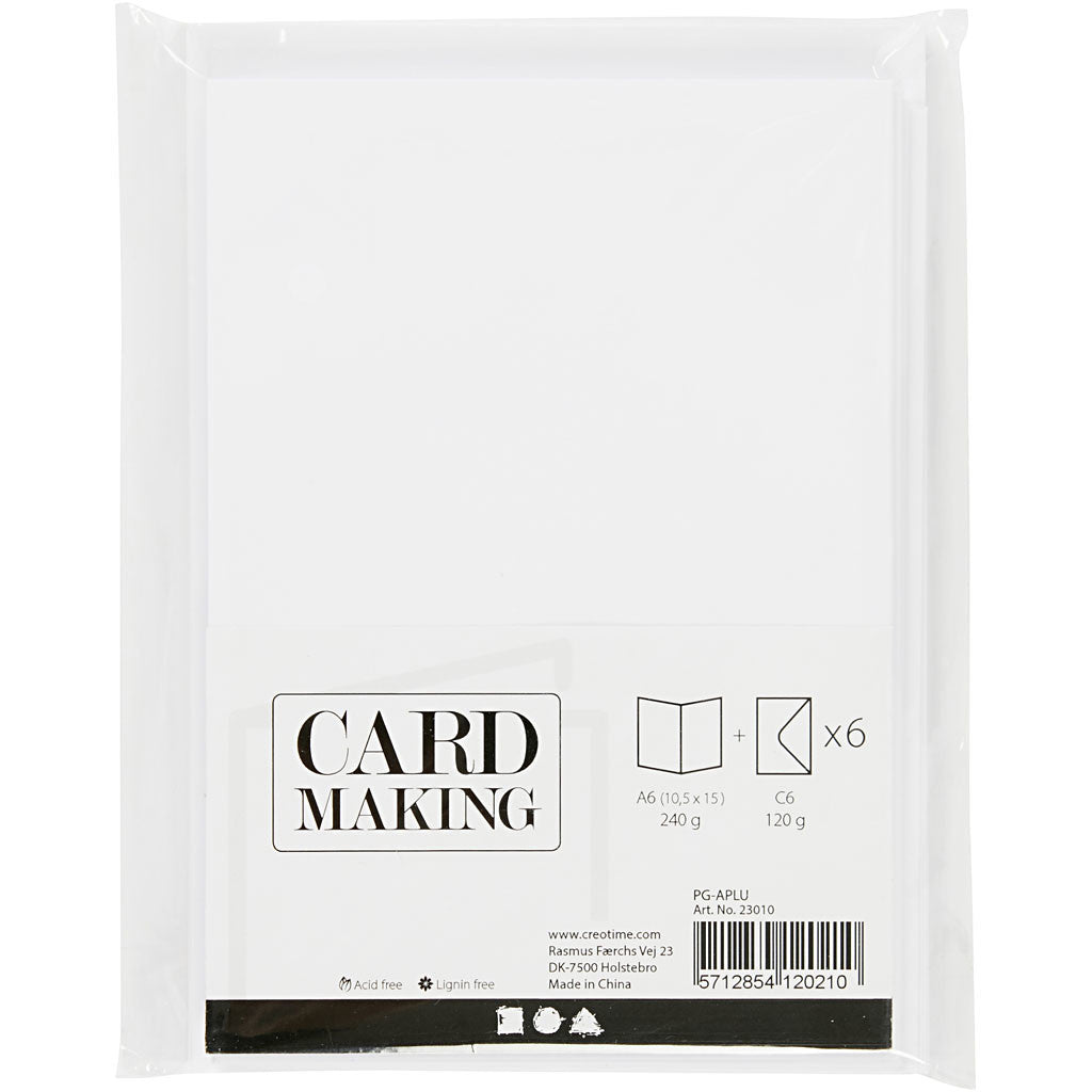 Cards and envelopes, card size 10,5x15 cm, envelope size 11,5x16,5 cm, 110+230 g, white, 6 set/ 1 pack [HOB-23010]