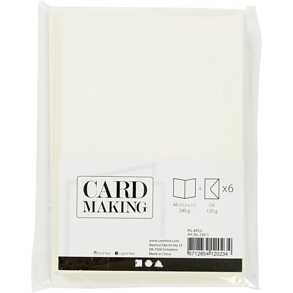 Cards and envelopes, card size 10,5x15 cm, envelope size 11,5x16,5 cm, 110+230 g, off-white, 6 set/ 1 pack [HOB-23011]