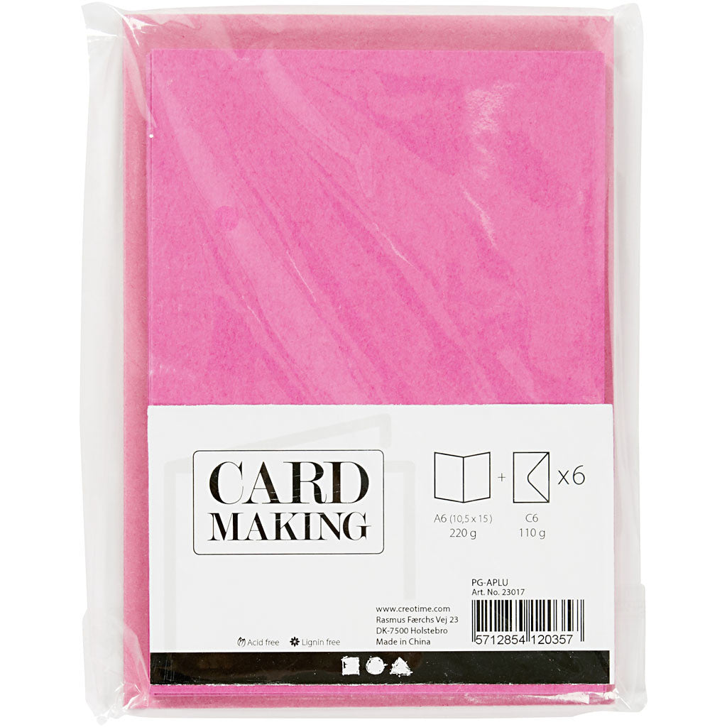 Cards and envelopes, card size 10,5x15 cm, envelope size 11,5x16,5 cm, 110+220 g, pink, 6 set/ 1 pack [HOB-23017]