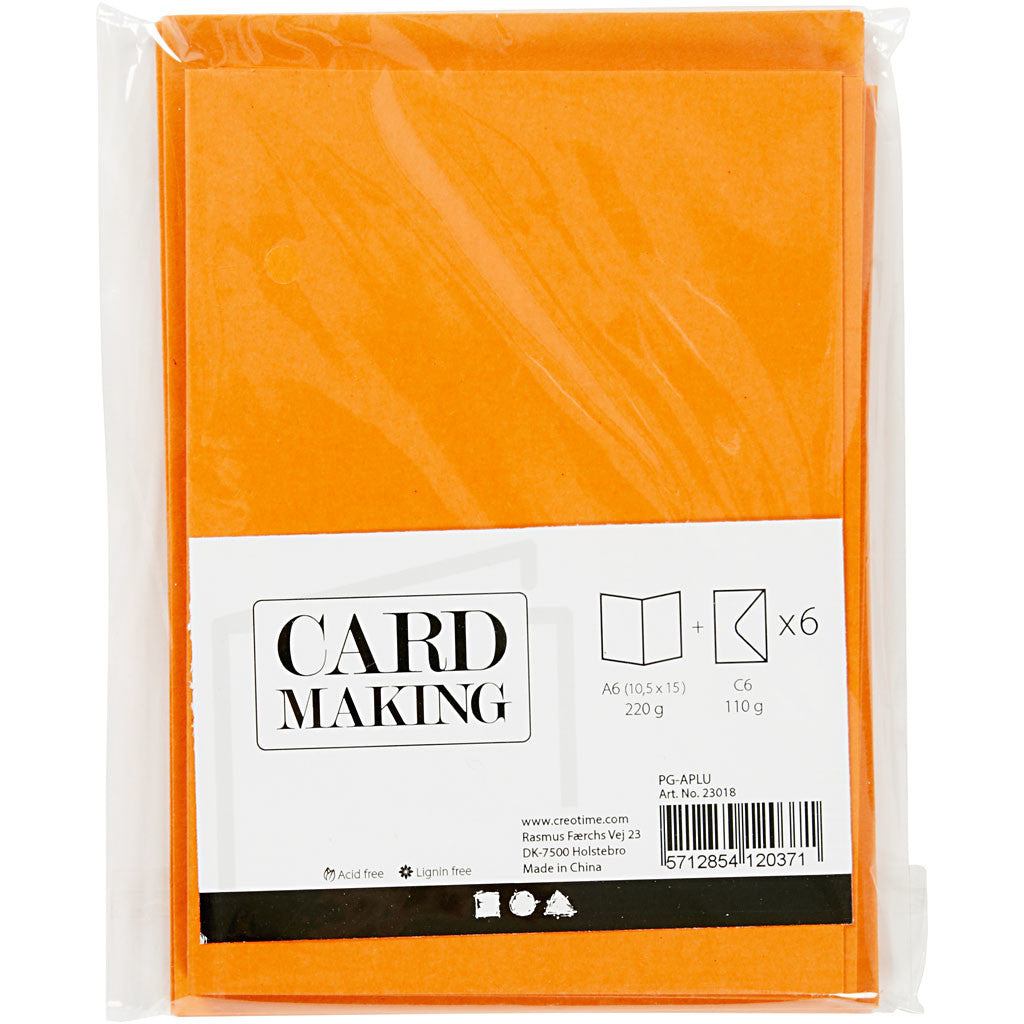 Cards and envelopes, card size 10,5x15 cm, envelope size 11,5x16,5 cm, 110+220 g, orange, 6 set/ 1 pack [HOB-23018]