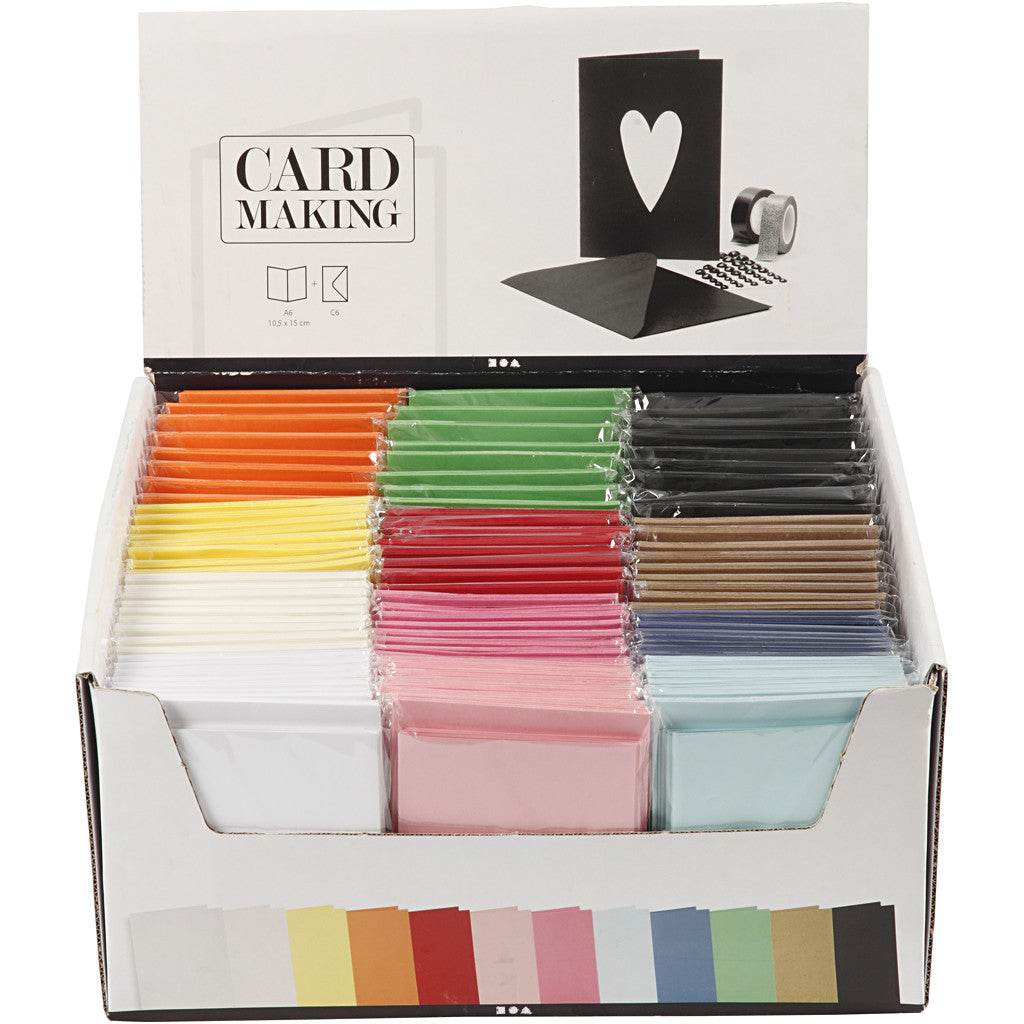Cards and Envelopes, card size 10,5x15 cm, envelope size 11,5x16,5 cm, assorted colours, 12x10 pack/ 1 pack [HOB-23022]