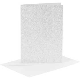 Cards and Envelopes, card size 10,5x15 cm, envelope size 11,5x16,5 cm, glitter, 120+250 g, silver, 4 set/ 1 pack [HOB-23024]