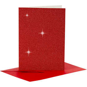Cards and Envelopes, card size 10,5x15 cm, envelope size 11,5x16,5 cm, glitter, 110+250 g, red, 4 set/ 1 pack [HOB-23025]