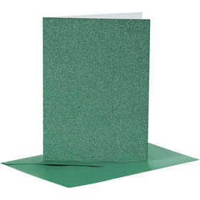 Cards and Envelopes, card size 10,5x15 cm, envelope size 11,5x16,5 cm, glitter, 110+250 g, green, 4 set/ 1 pack [HOB-23026]