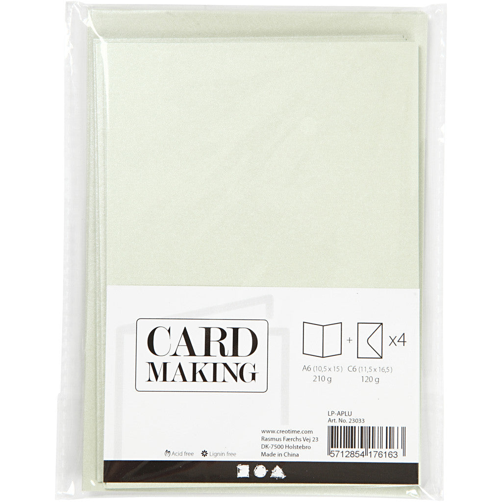 Cards and Envelopes, card size 10,5x15 cm, envelope size 11,5x16,5 cm, mother of pearl, 120+210 g, light green, 4 set/ 1 pack [HOB-23033]