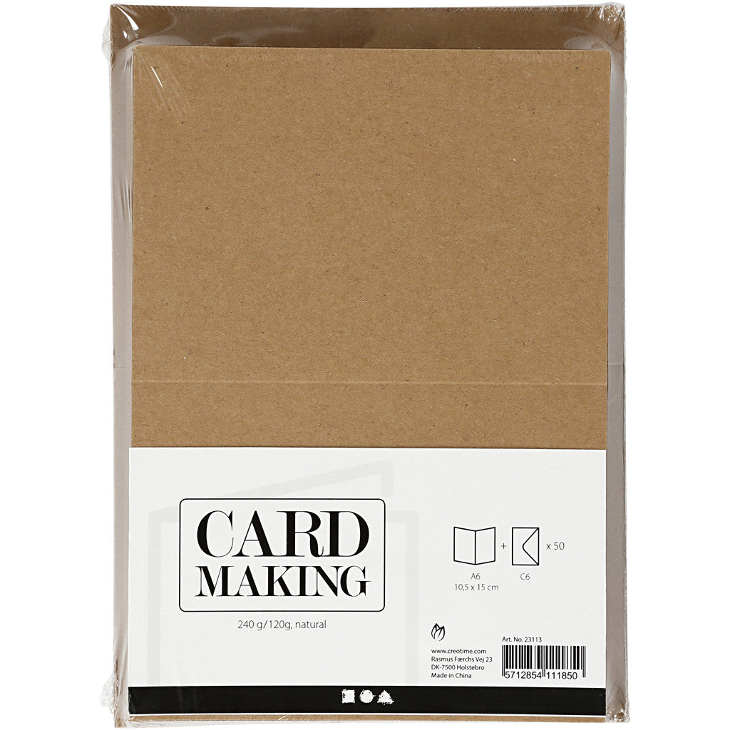Cards and envelopes, card size 10,5x15 cm, envelope size 11,5x16,5 cm, 120+240 g, natural, 50 set/ 1 pack [HOB-23113]