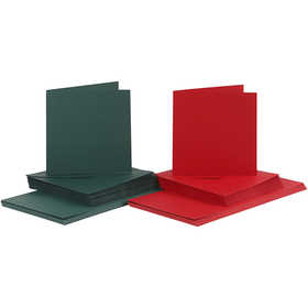 Cards and envelopes, card size 15x15 cm, envelope size 16x16 cm, 110+230 g, green, red, 50 set/ 1 pack [HOB-23116]