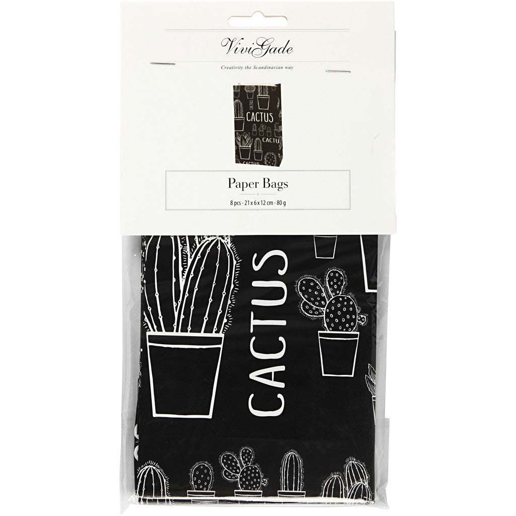 Paper Bag, cactus, H: 21 cm, size 6x12 cm, 80 g, 8 pc/ 1 pack [HOB-231360]