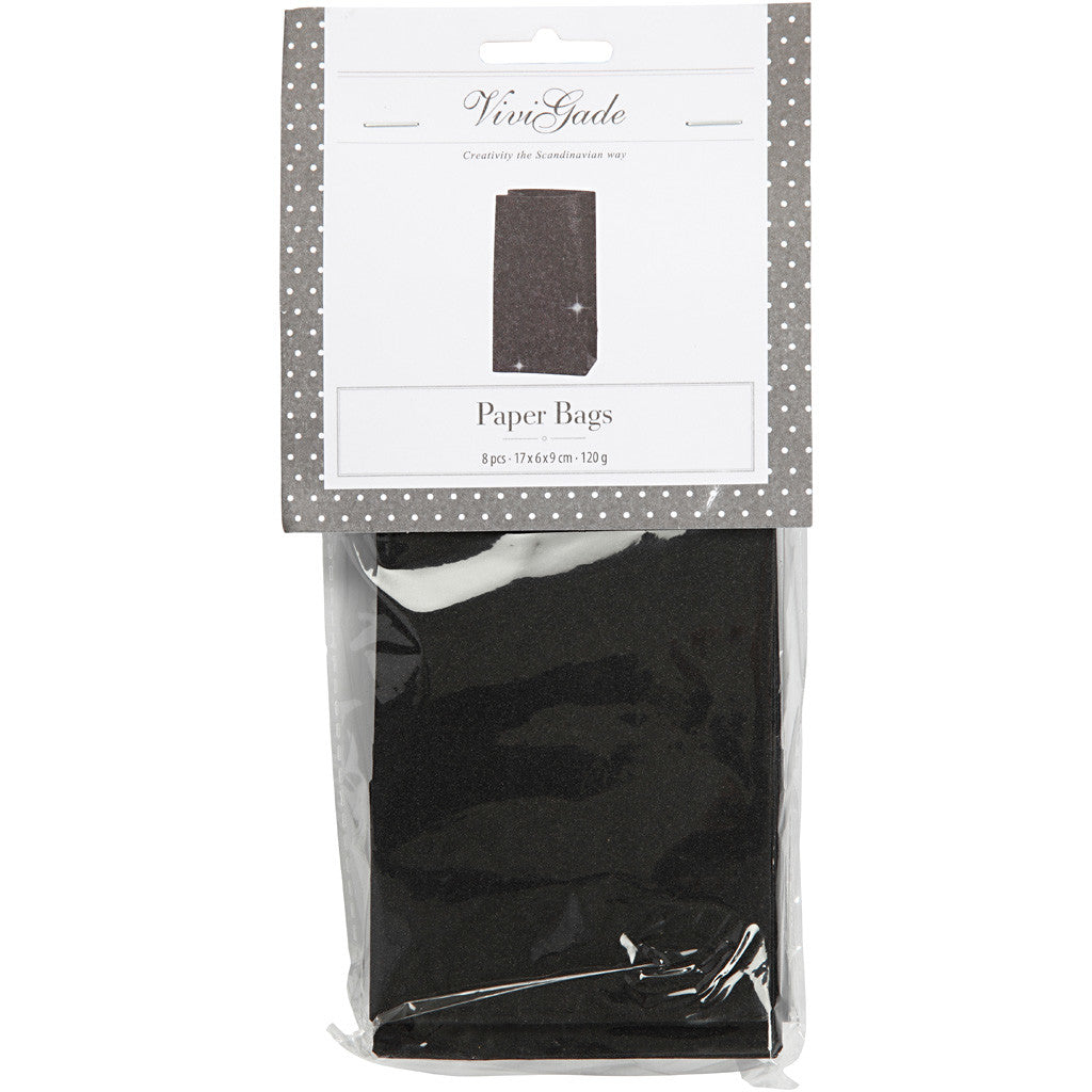 Paper Bag, H: 17 cm, size 6x9 cm, 170 g, black, 8 pc/ 1 pack [HOB-23139]