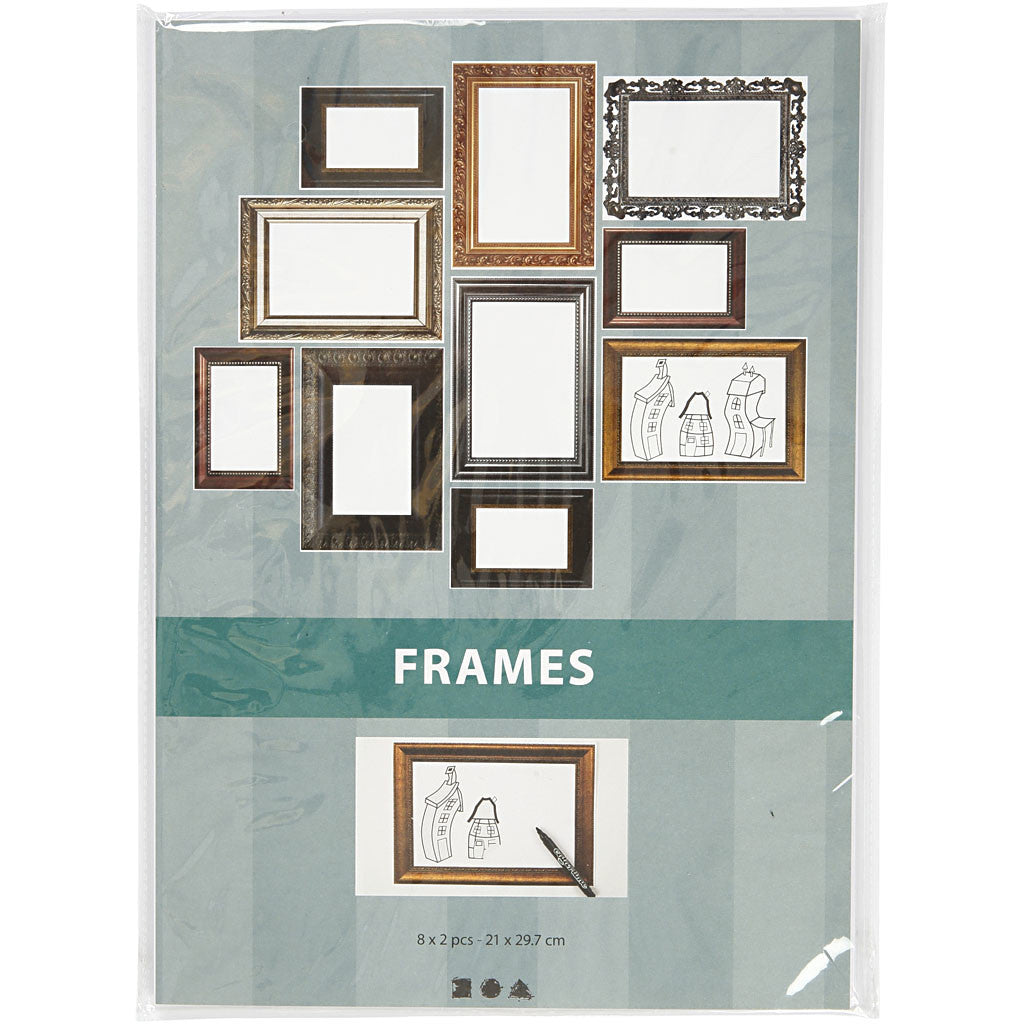 Frames, size 26,2x18,5 cm, metallic colours, 16 ass sheets/ 1 pack [HOB-23328]