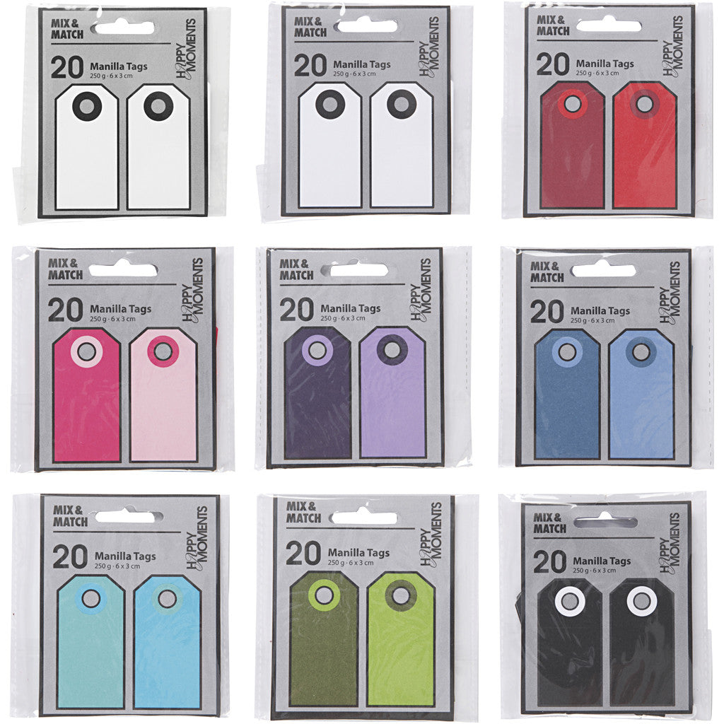 Manila Tags, size 6x3 cm, 250 g, assorted colours, 30x10 pc/ 1 pack [HOB-234999]