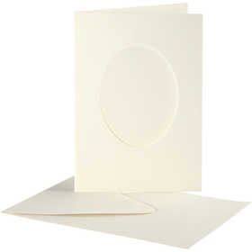 Passepartout Card, oval, card size 10,5x15 cm, envelope size 11,5x16,5 cm, off-white, 10 set/ 1 pack [HOB-23722]