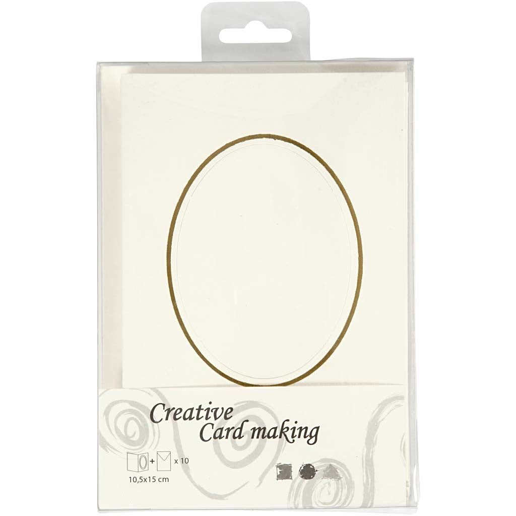 Passepartout Card, oval with gold border, card size 10,5x15 cm, envelope size 11,5x16,5 cm, off-white, 10 set/ 1 pack [HOB-23724]