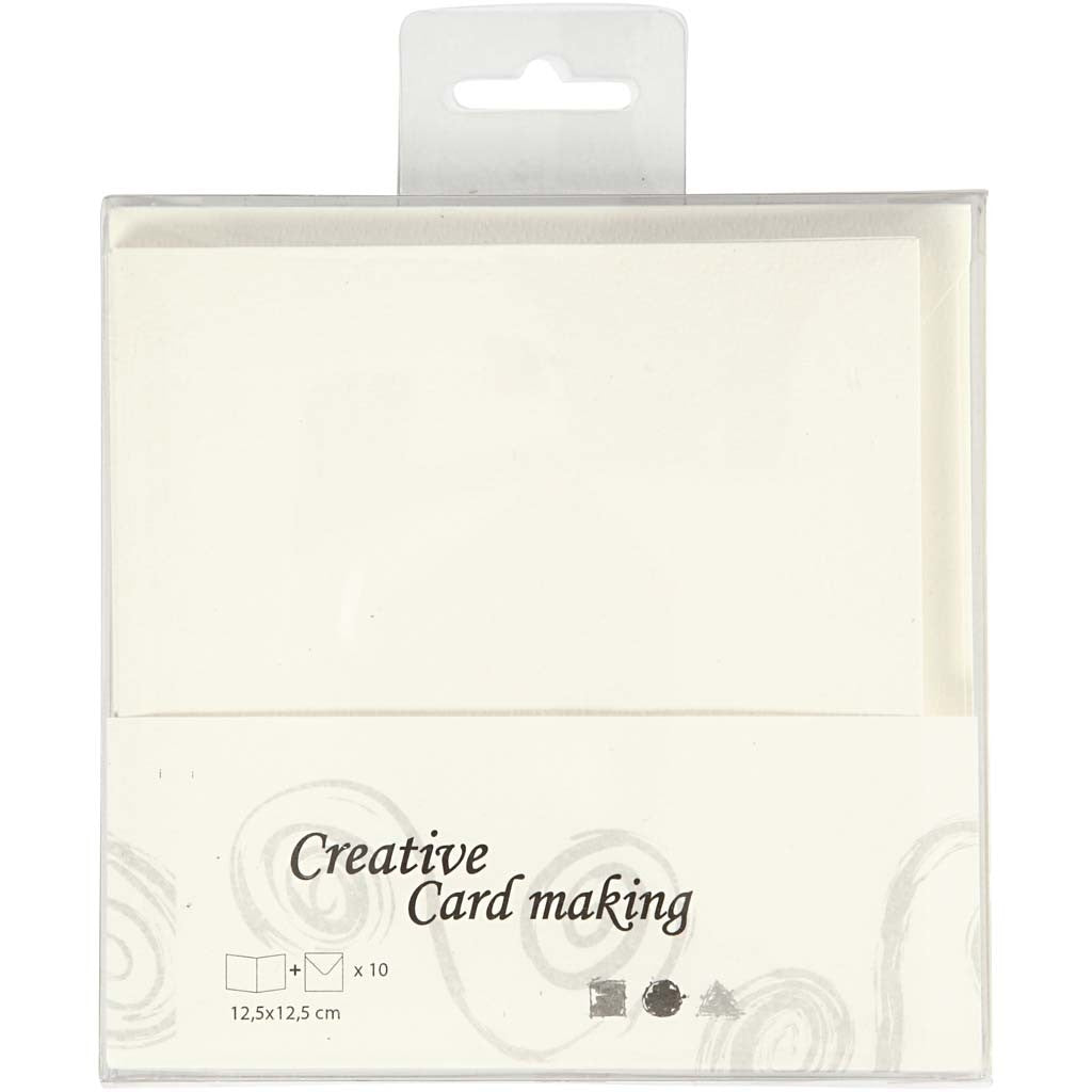 Cards And Envelopes, card size 12,5x12,5 cm, envelope size 13,5x13,5 cm, off-white, 10 set/ 1 pack [HOB-23728]