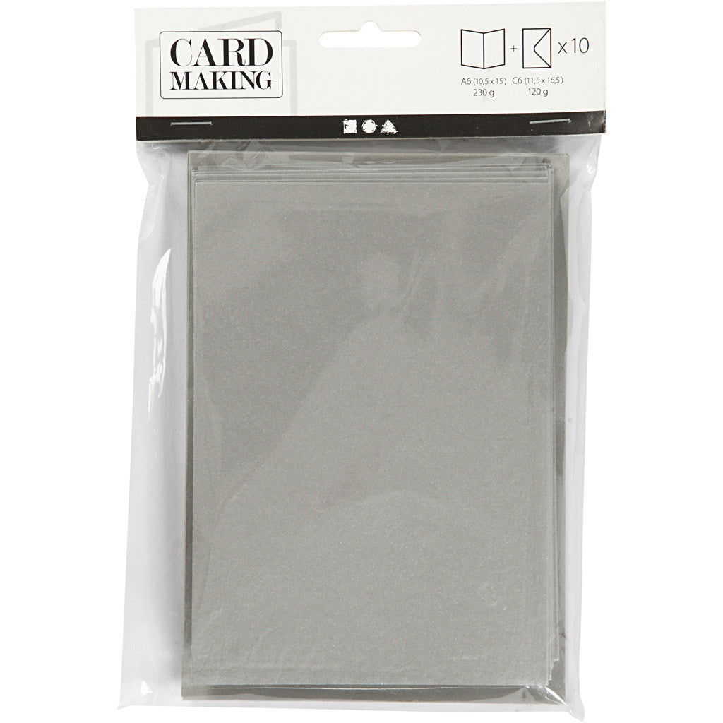 Pearlescent Cards & Envelopes, card size 10,5x15 cm, envelope size 11,5x16,5 cm, silver, 10 set/ 1 pack [HOB-23821]