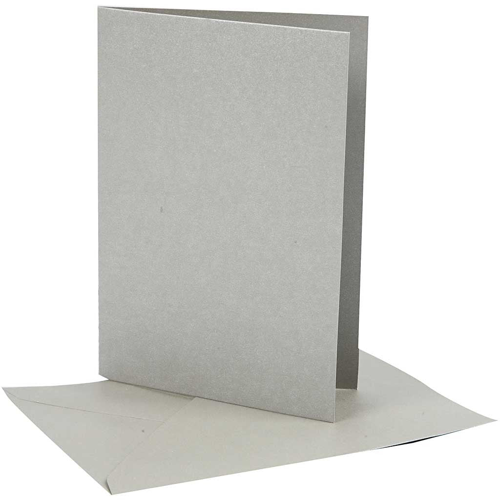 Pearlescent Cards & Envelopes, card size 10,5x15 cm, envelope size 11,5x16,5 cm, silver, 10 set/ 1 pack [HOB-23821]