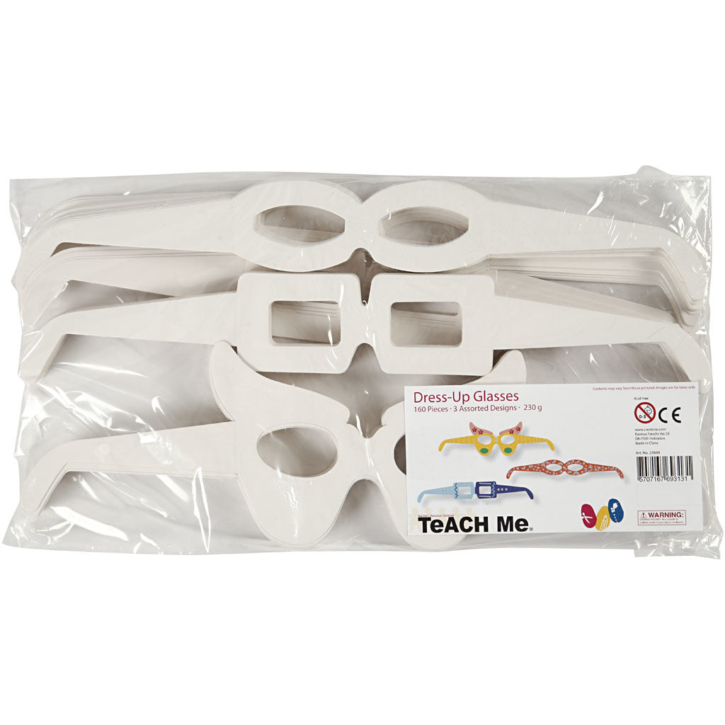 Novelty Glasses, H: 4,5-10 cm, L: 32 cm, white, 160 pc/ 1 pack [HOB-23869]